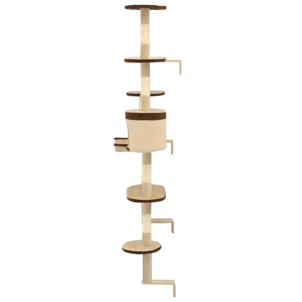 Tiragraffi albero per gatti cuccia per gatti giocattolo peluche sisal montaggio a parete 194 cm beige e marrone 3702091