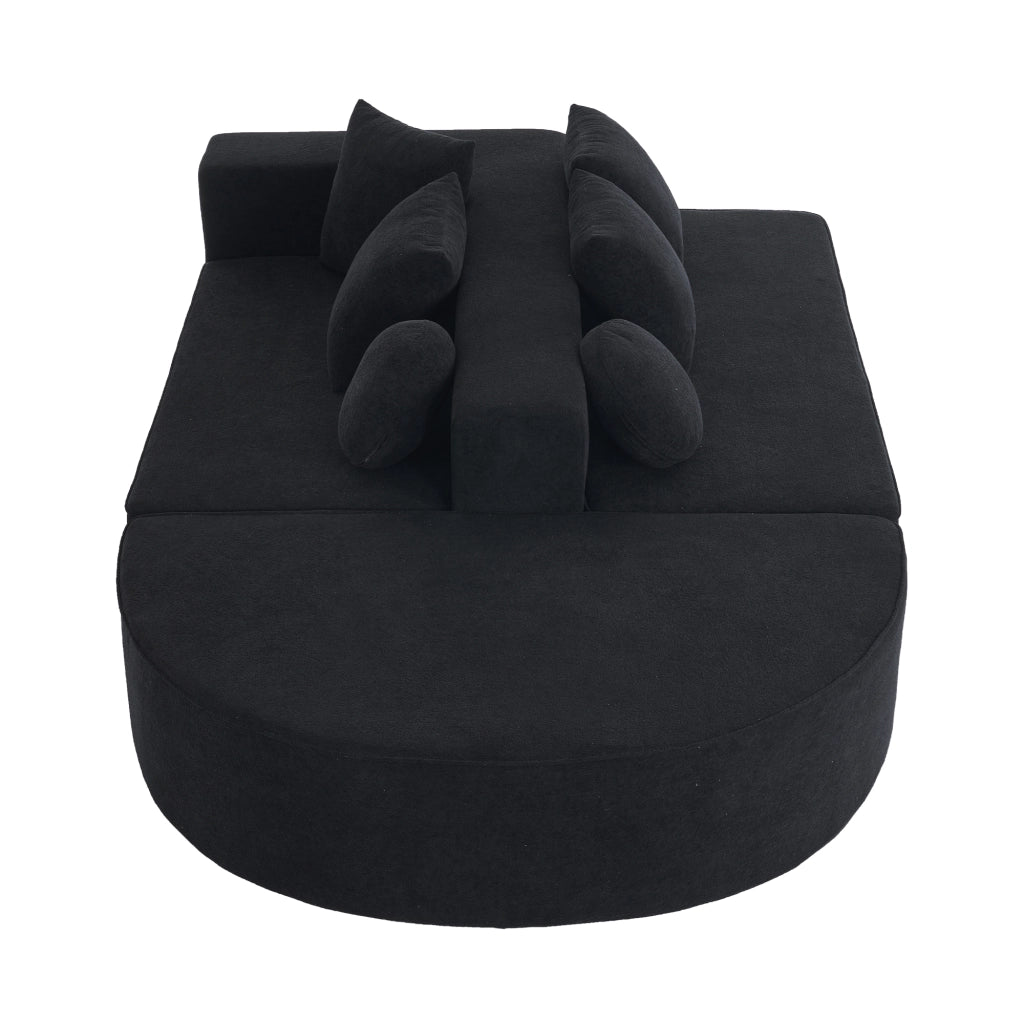 Sofà modulare in chenille nero, struttura in schiuma completa, senza montaggio, convertibile in letto