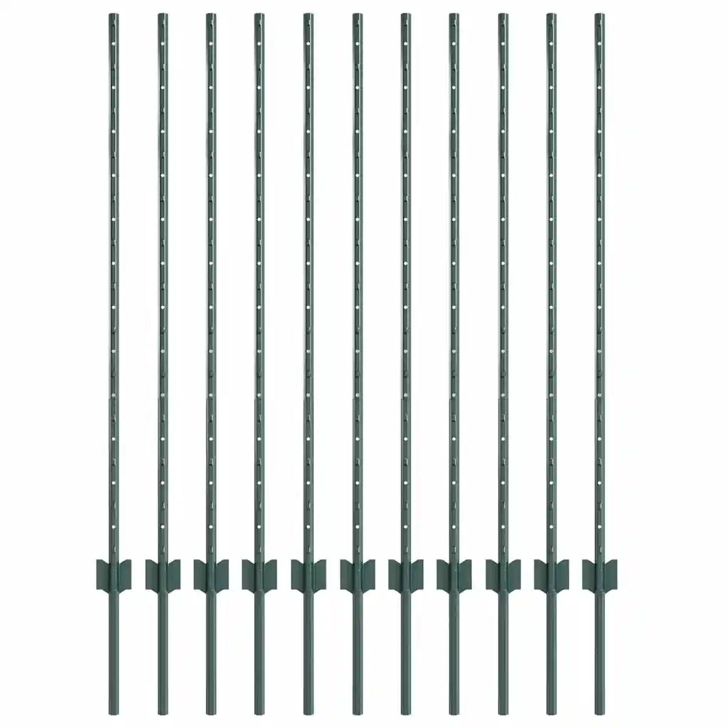 Palo della recinzione 11 pz Verde 120 cm Acciaio CFW1699227