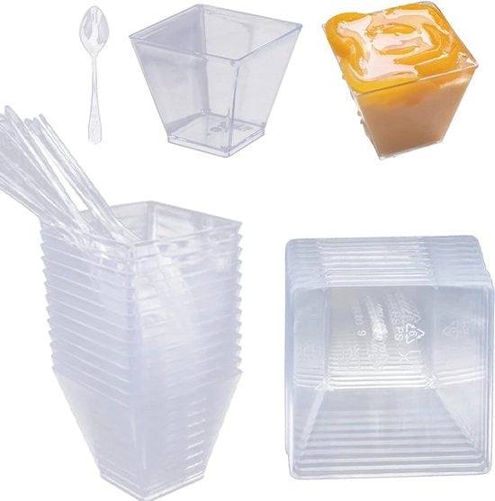 50 dessertkommetti trapezoidali in plastica riciclabile da 160 ml - dessertkommetti riutilizzabili per dessert e picnic - dessertkommetti per casa e festa - dessertkommetti in plastica per lavastoviglie