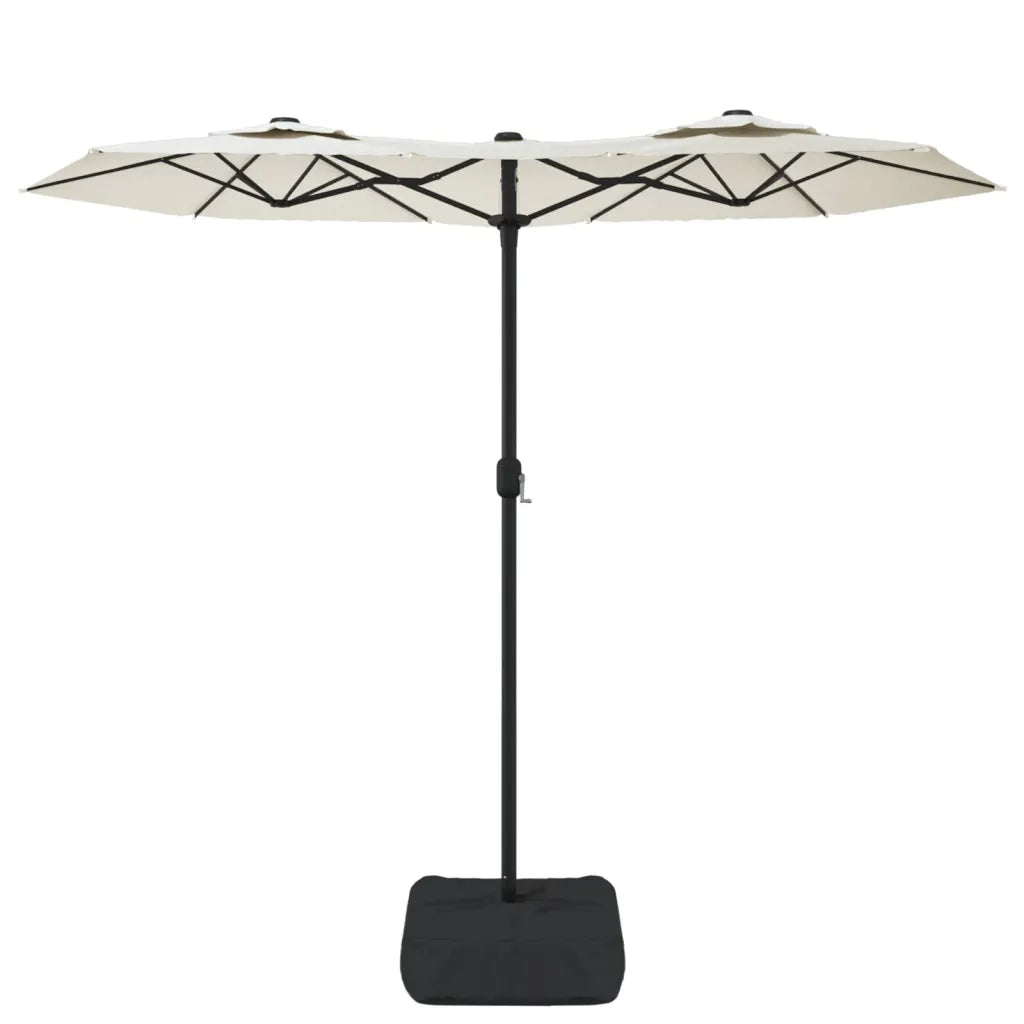 Ombrellone da giardino illuminato a doppia testa atmosfera accogliente 316 x 145 cm poliestere color sabbia 02_0047392