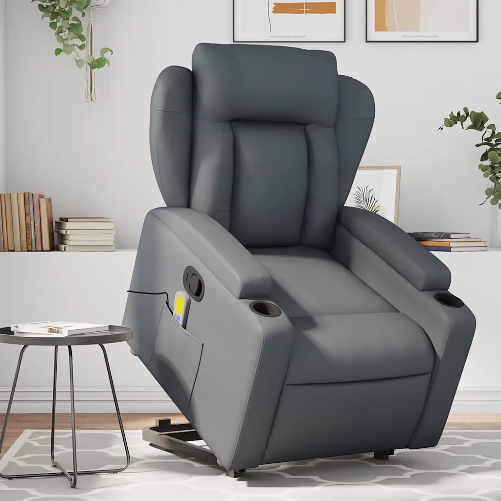 Poltrona | Sedia Relax Alzapersona Reclinabile Massaggio Grigio Similpelle