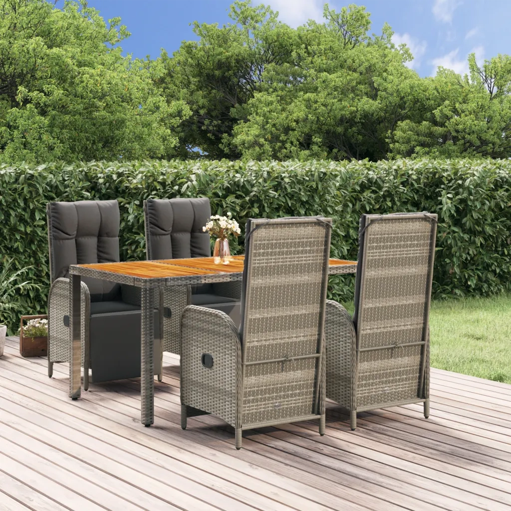 Set da Pranzo da Giardino 5 pz con Cuscini in Polyrattan Grigio 3185046