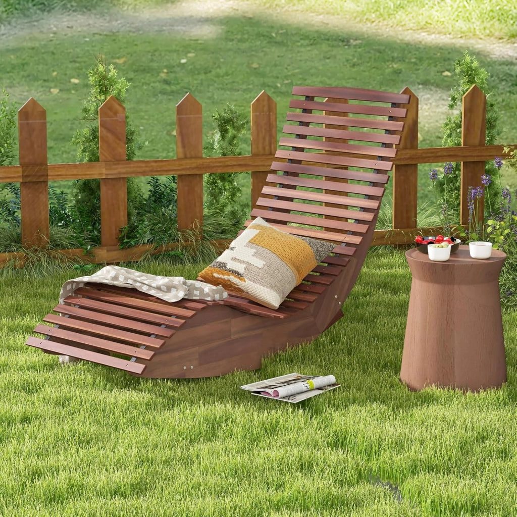 Sedia a Dondolo in Legno per Esterni, Lettino a Dondolo con Seduta Ergonomica, Sdraio a Dondolo da Giardino, Lettino Prendisole a Dondolo per Giardino, 157 x 60 x 76 cm, Portata 160 kg (1)