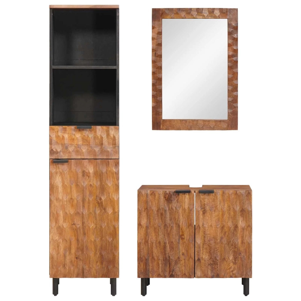 Set da Bagno con cassetto con porta 3 pcs Acacia Marrone Winish 3310037