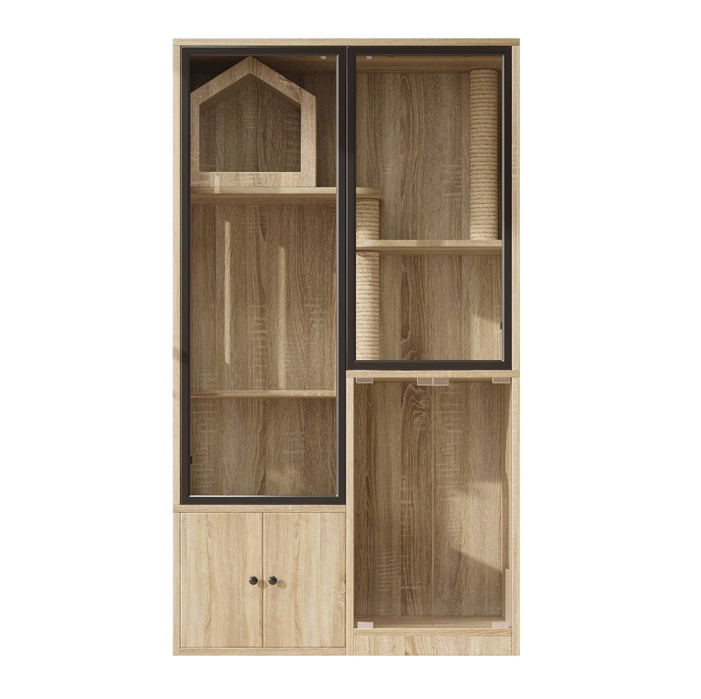Mobile per gatti a 4 livelli in vetro e legno 90x50x160 cm