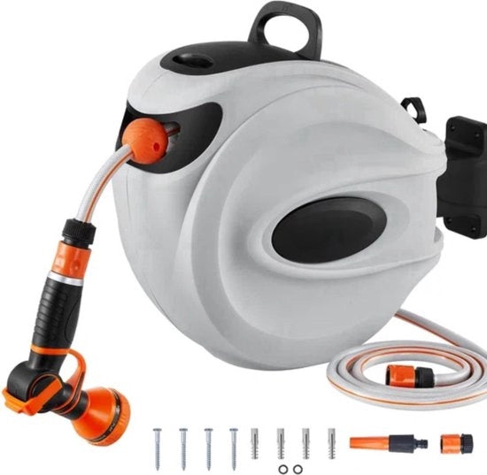 Box del horto deluxe - 35 metro - 180° Rotativo - Tubo idraulico con avvolgicoppa - Supporto per tubi