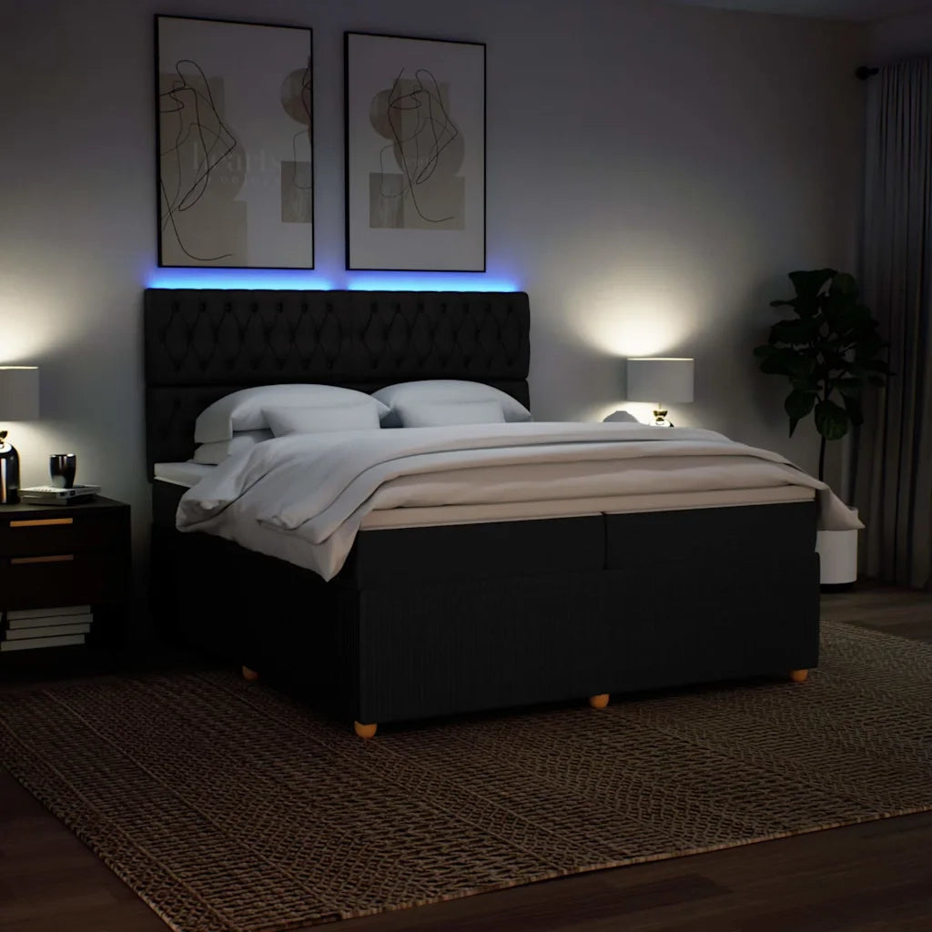 Giroletto a Molle con Materasso Nero 200x200 cm in Tessuto