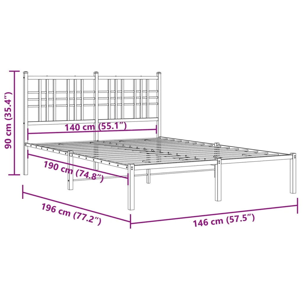 Giroletto con Testiera-Struttura Letto con testiera in Metallo Nero 140x190 cm 113917