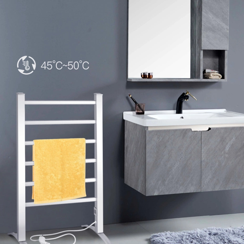 Portasciugamani elettrico 2 in 1 con 6 sbarre in alluminio, Stendino elettrico 100W per vestiti e asciugamani
