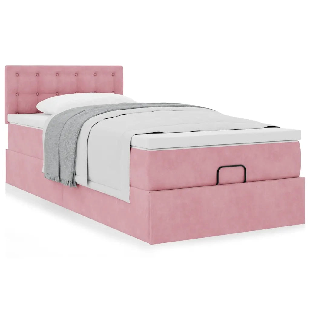 Struttura Letto Pouf con Materasso Rosa 80x200 cm Velluto 3311884
