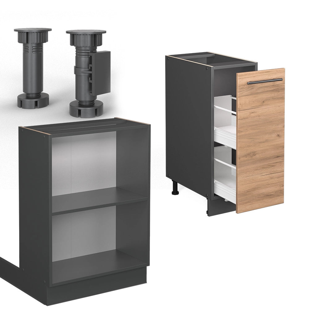 Isola cucina Fame-Line Rovere dorato/Antracite 90 cm con cassetto, senza piano di lavoro Vicco