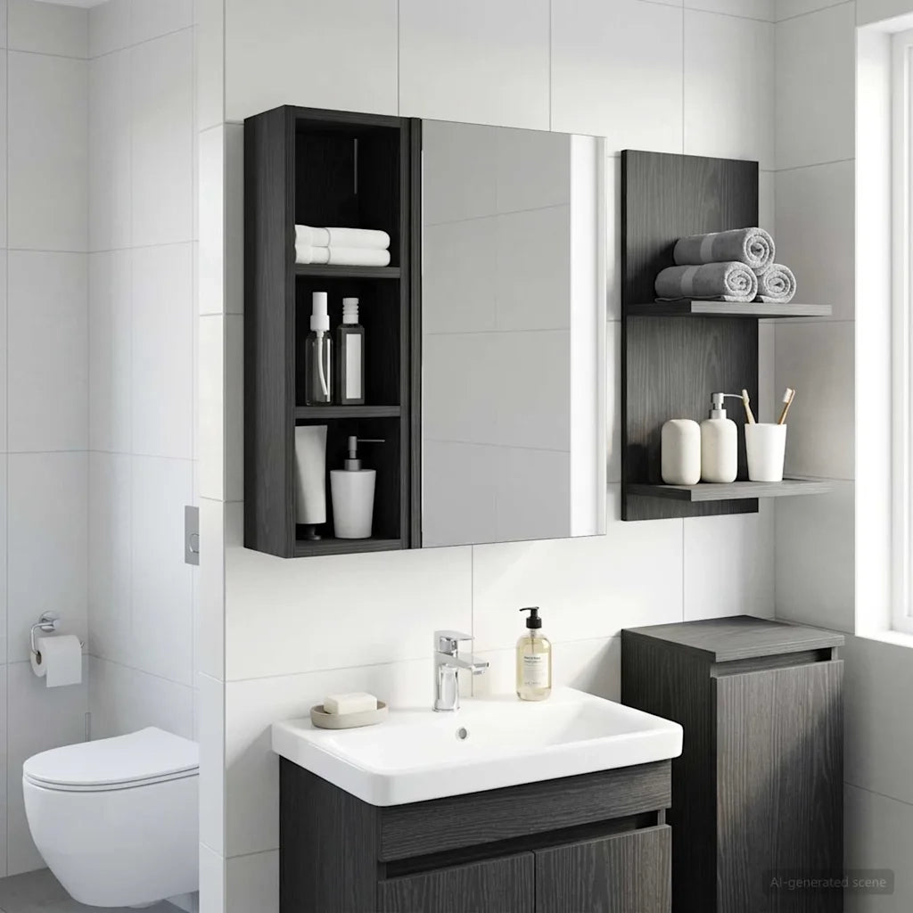 Armadio da bagno a muro Rovere Nero 20 x 16 x 62,5 cm 889304