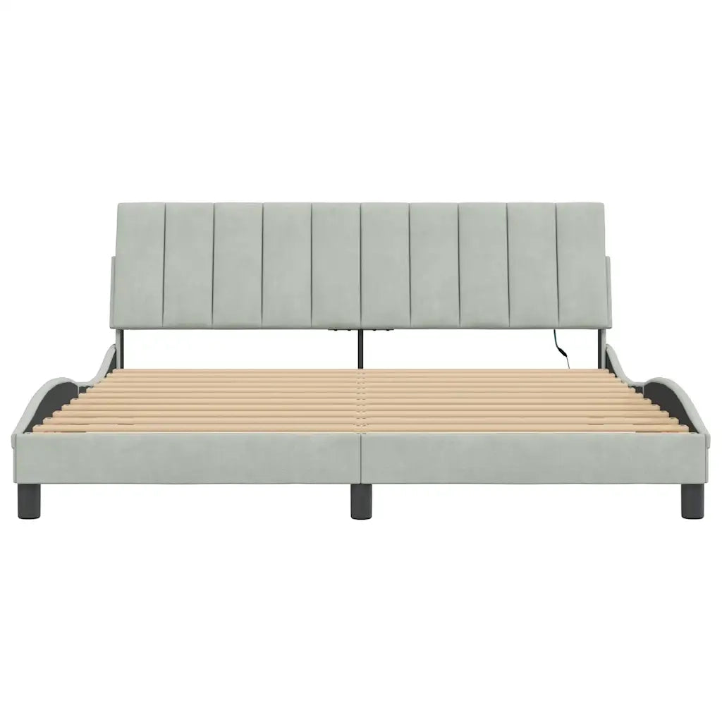 Giroletto con LED senza Materasso Hanko Grigio Chiaro 180x200 cm in Velluto