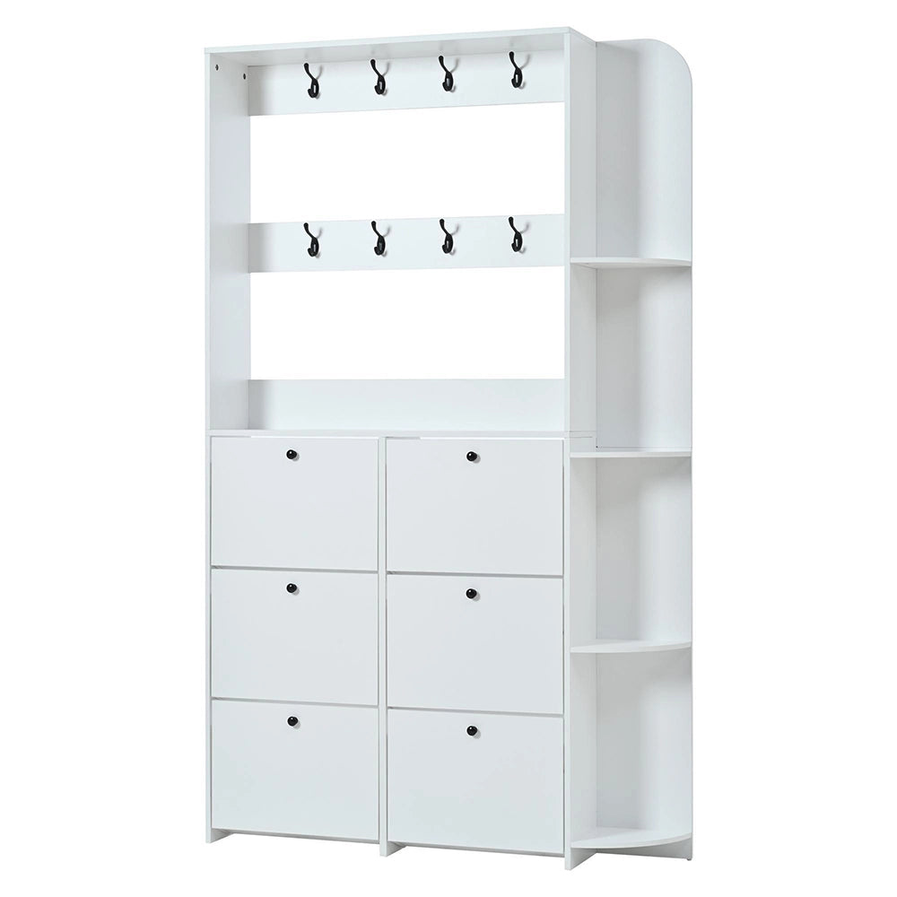 Attaccapanni Ingresso 120x24x200cm - Xylo - Multifunzione 3 in 1 con 8 Ganci, Colore Bianco