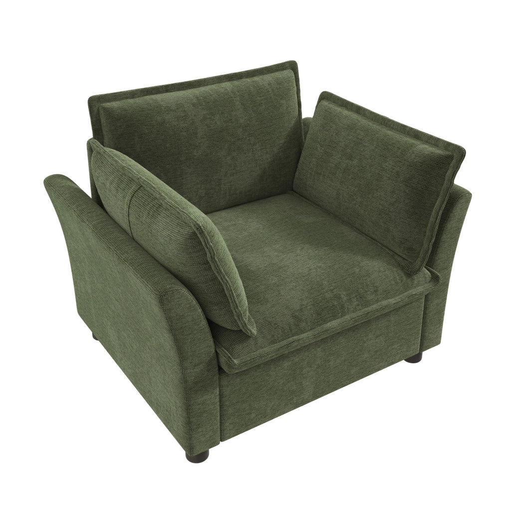 POLTRONA singola 90x81x87 cm in chenille verde con cuscini inclusi