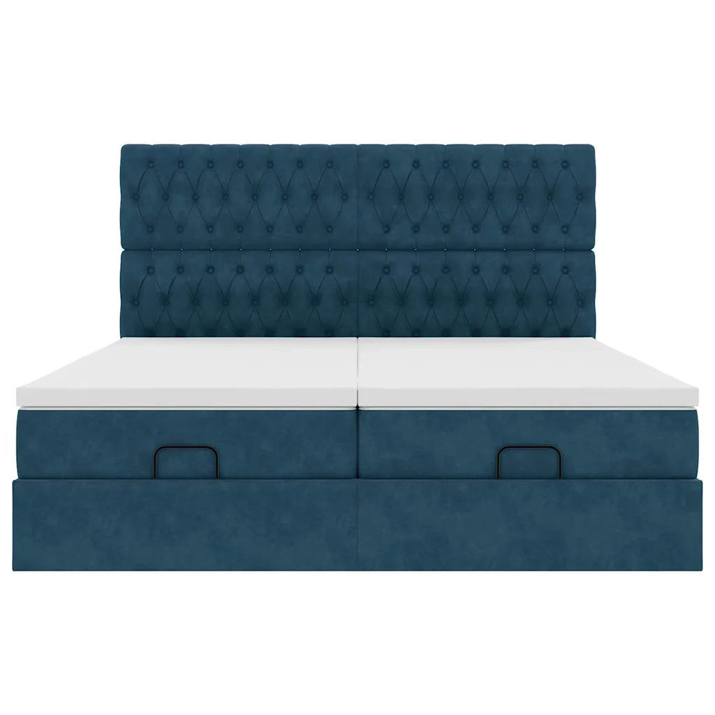 vidaXL Pouf Letto con Materassi e LED Blu Scuro 200x200cm Velluto