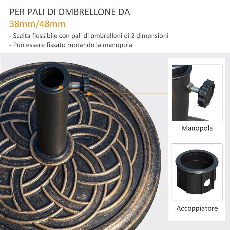 BASE PER OMBRELLONE TONDA DA 12KG IN RESIN PER PALI DA 38MM E 48MM COLORE BRONZO