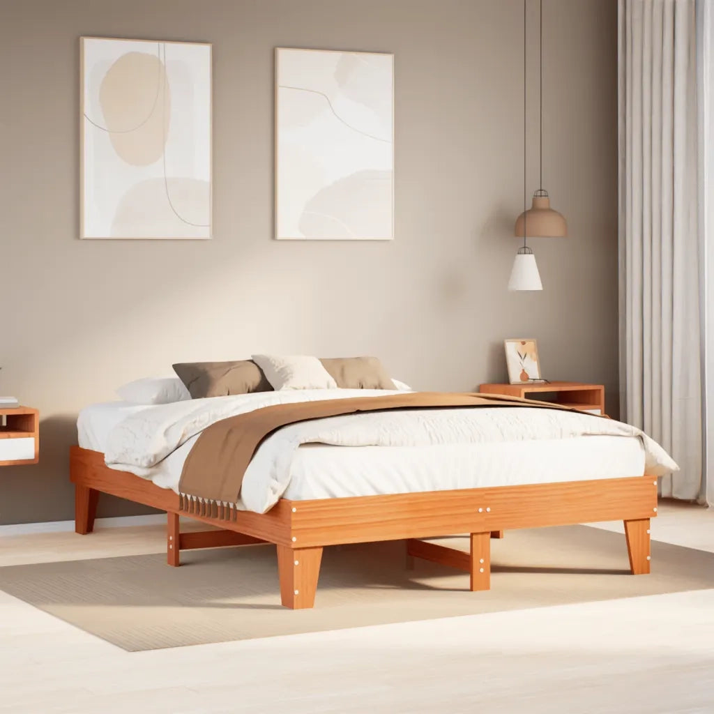 Letto senza Materasso Marrone Cera 150x200 cm in Legno di Pino 855354