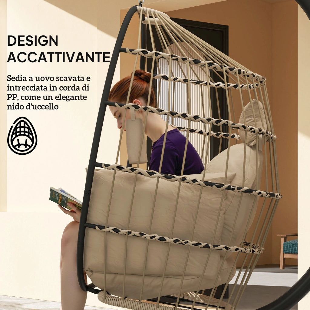 Poltrona Sospesa a Uovo ¨C zephmum ¨C Cachi, Tessuto, 120x88x192 cm