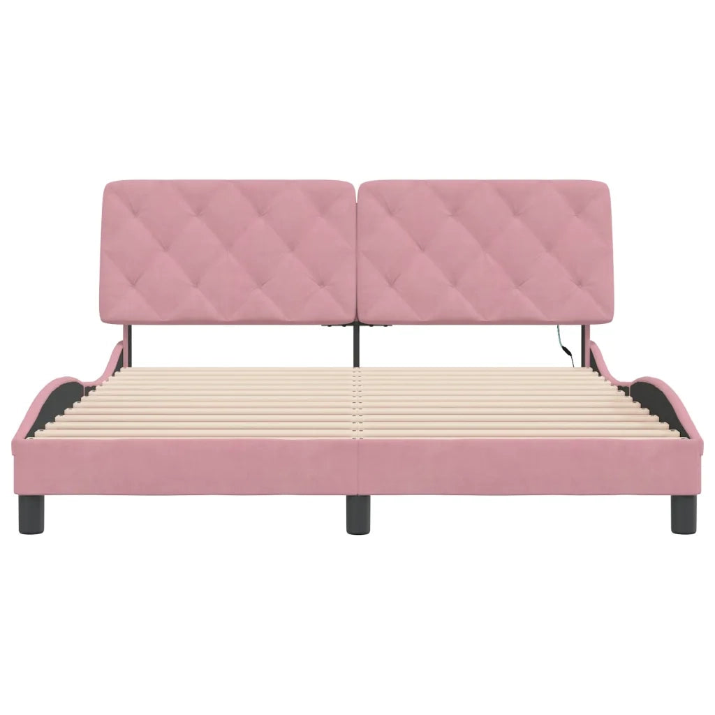 Giroletto con LED senza Materasso Rosa 160x200 cm in Velluto