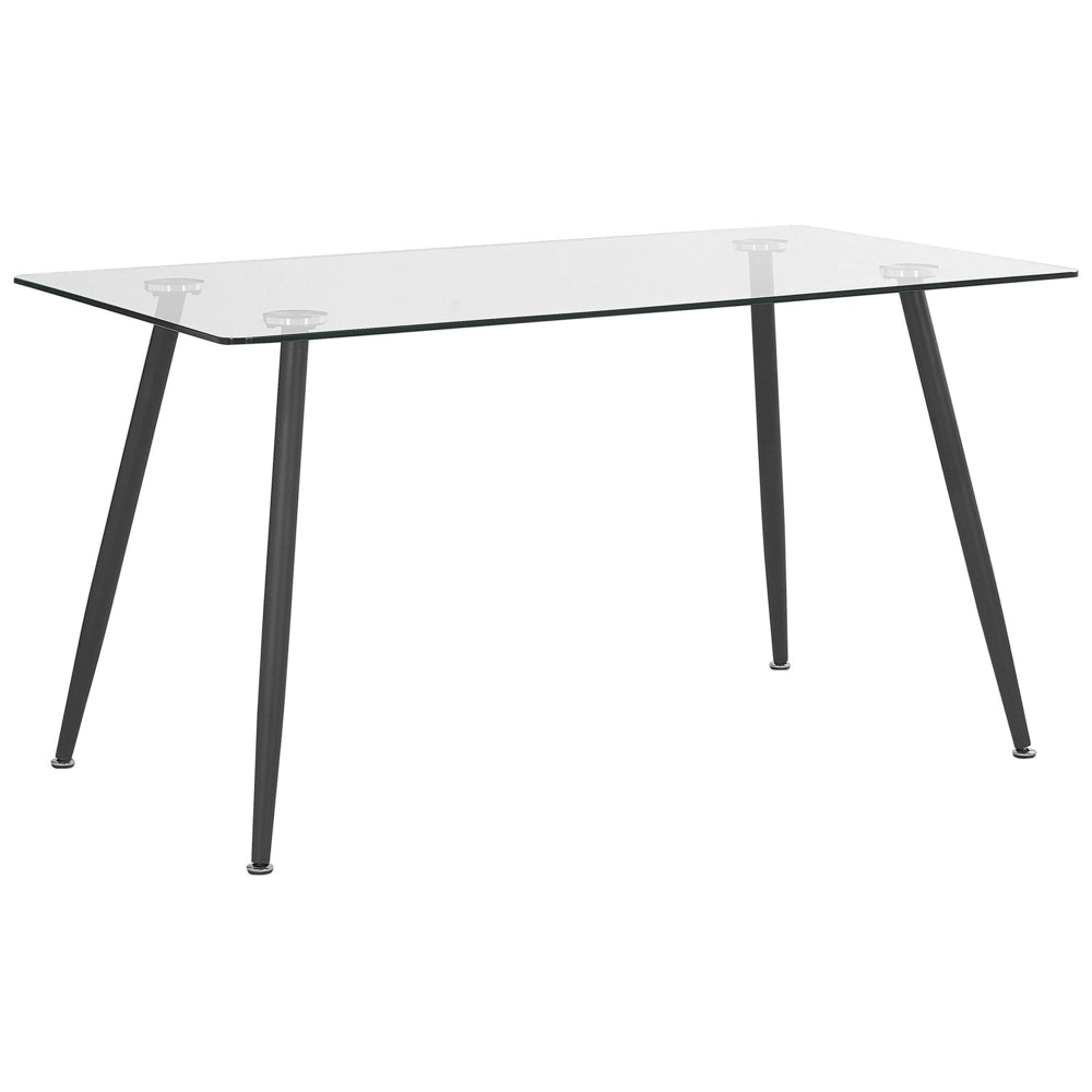 Tavolo da Pranzo Trasparente 140 x 80 cm Piano in Vetro Acciaio Gambe Nere Rettangolare Moderno