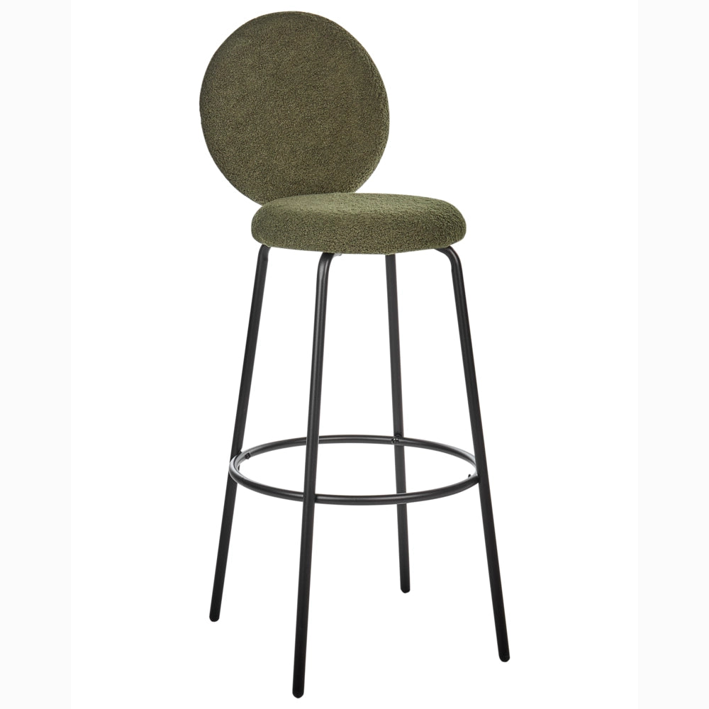Set di 2 sedie da bar bouclé verde con gambe in acciaio e schienale rotondo soggiorno salotto