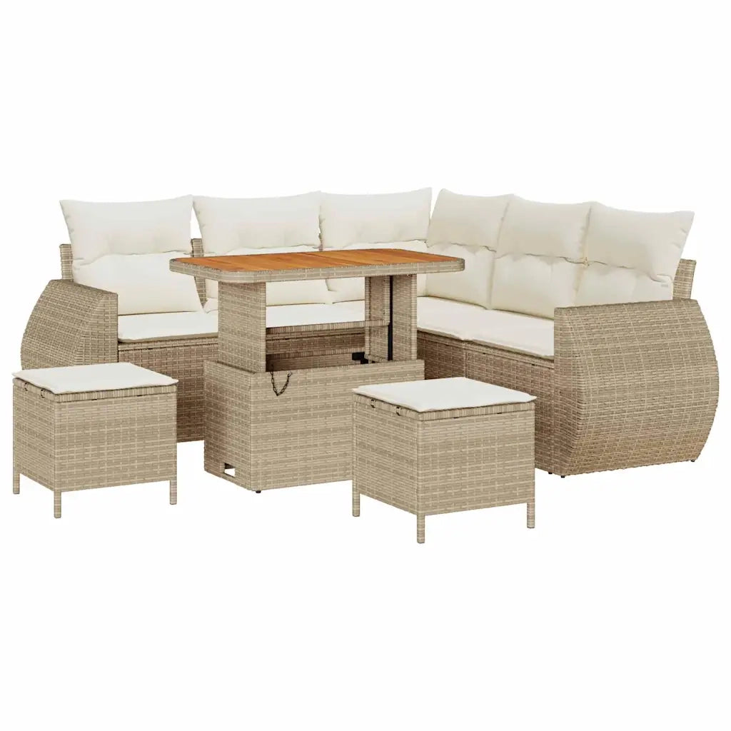 Set Divano da Giardino 8 pcs Beige e Crema polyrattan