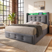 DESMIU Letto contenitore letto singolo 90 × 200 cm con LED, USB, Tipo C e presa, senza materasso grigio