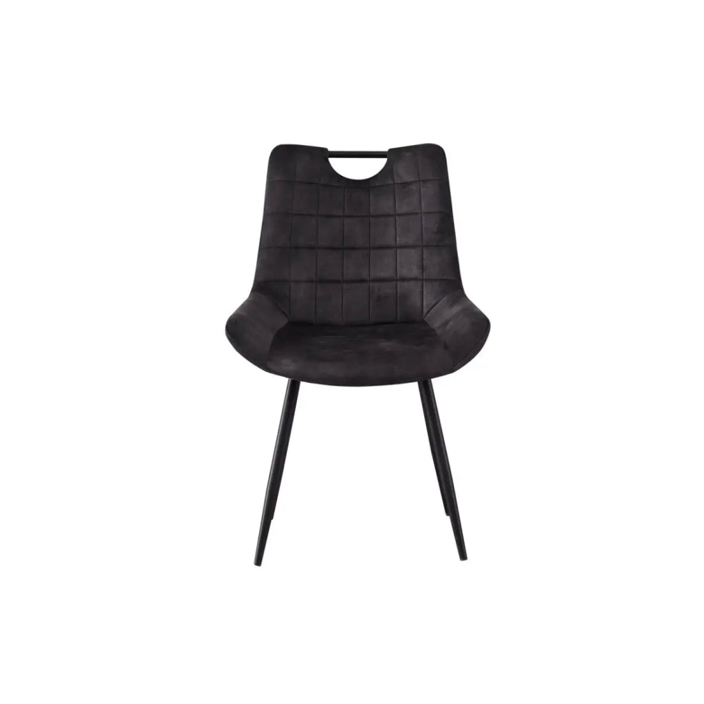 Sedia NINO – Velluto grigio e gambe in metallo nero – H84 × L56 × P62.5 cm