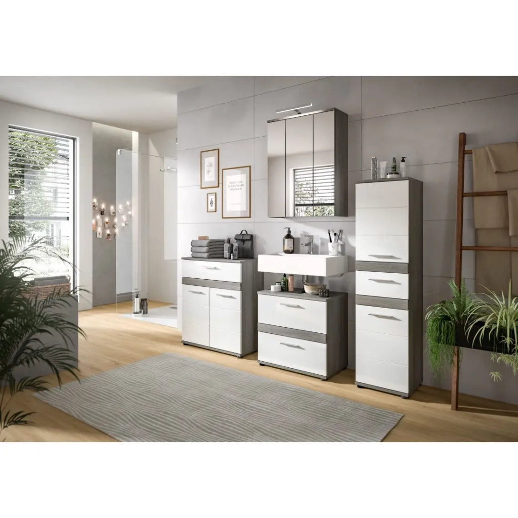 Set di mobili da bagno WILLIAM – Grigio scuro e bianco – 60x191x34 cm
