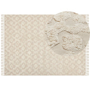 Tappeto in cotone beige 160 x 230 cm motivo geometrico trapuntato minimalista soggiorno camera da letto