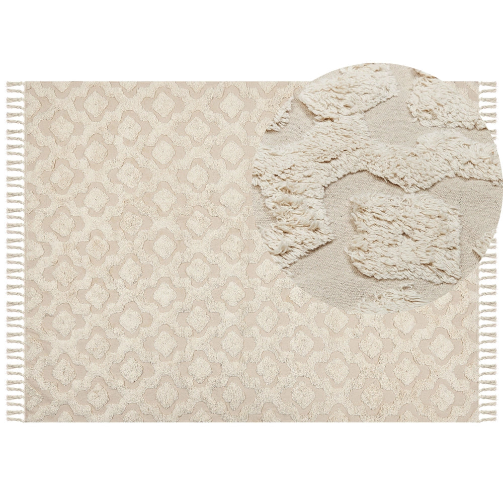 Tappeto in cotone beige 160 x 230 cm motivo geometrico trapuntato minimalista soggiorno camera da letto