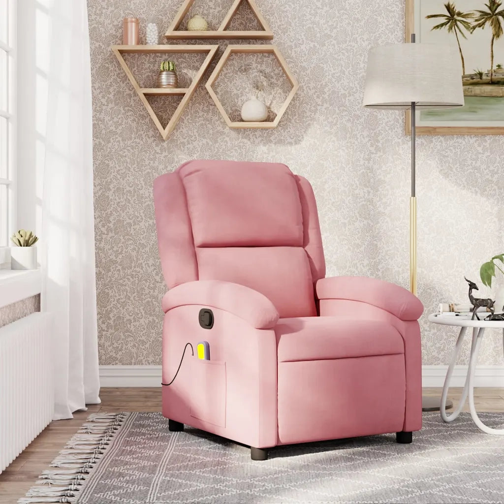 Divano Sedia-Poltrona Massaggiante Reclinabile Rosa in Velluto