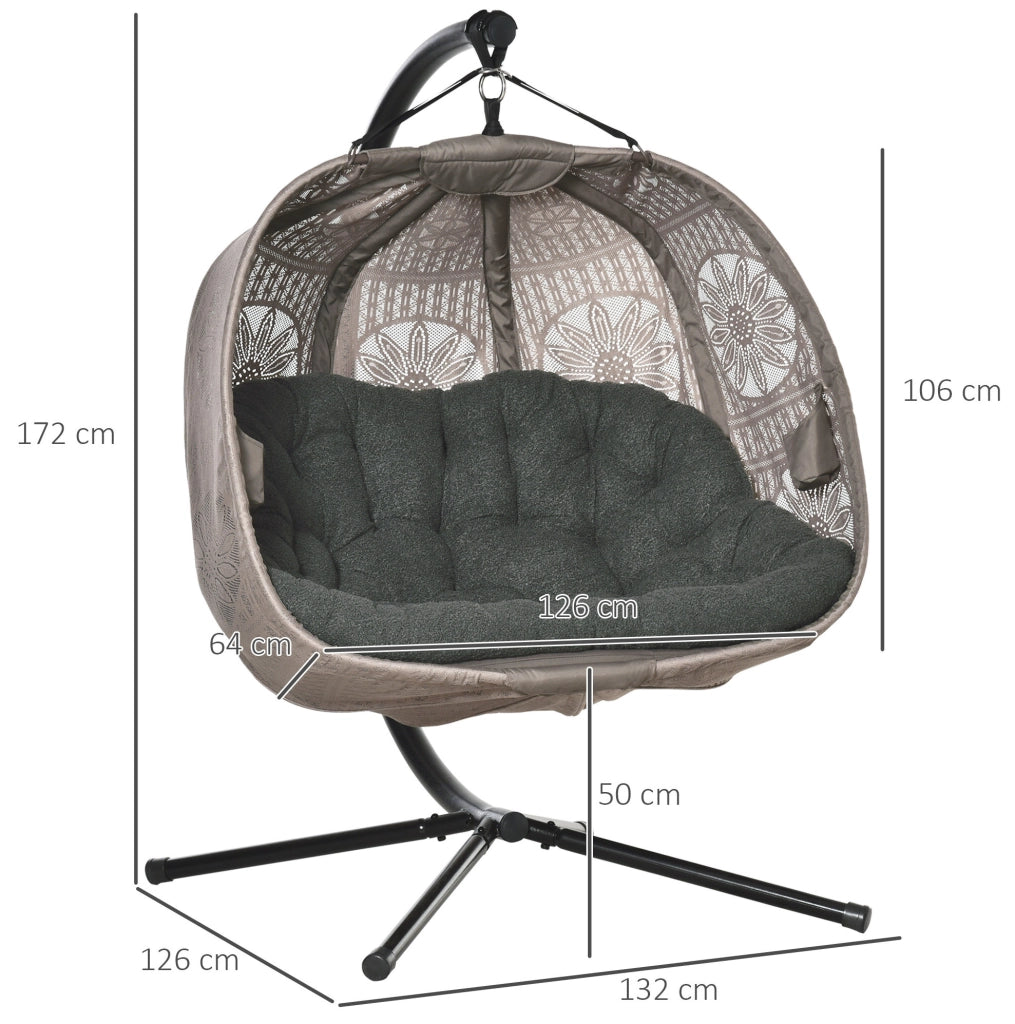 Poltrona sospesa 2 posti 132x126x172 cm sabbia acciaio pieghevole