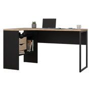 Scrivania Moire, Scrittoio multiuso, Tavolo per ufficio porta PC, Piano di lavoro, 145x81 h77 cm, Nero e Rovere