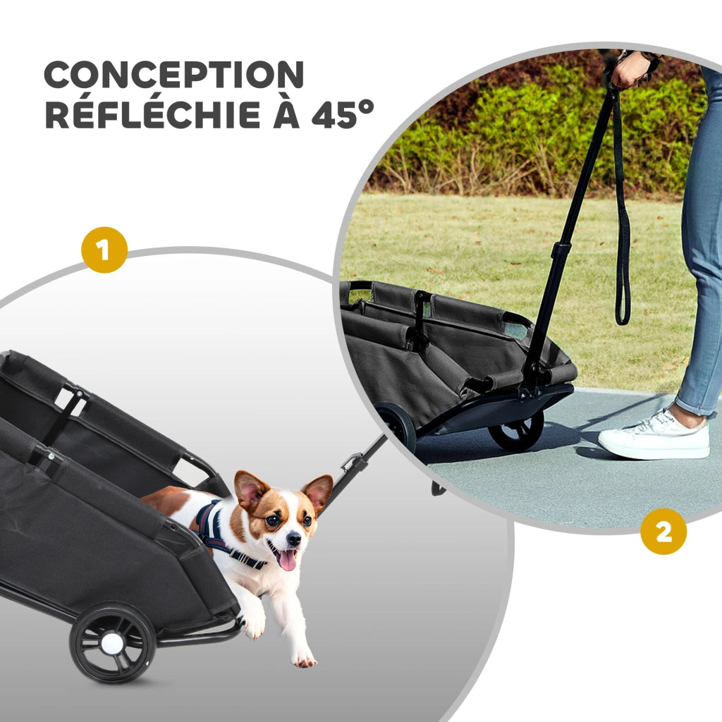 Carrello per cani pieghevole 4 ruote ¨C zephmum ¨C 53x45x28 cm nero