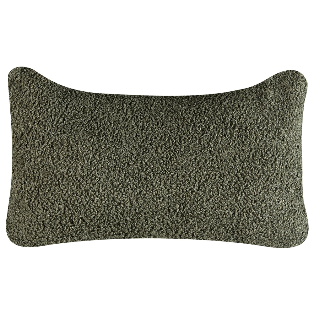 Poltrona da salotto con schienale curvo boucle verde scuro stile glam elegante soggiorno