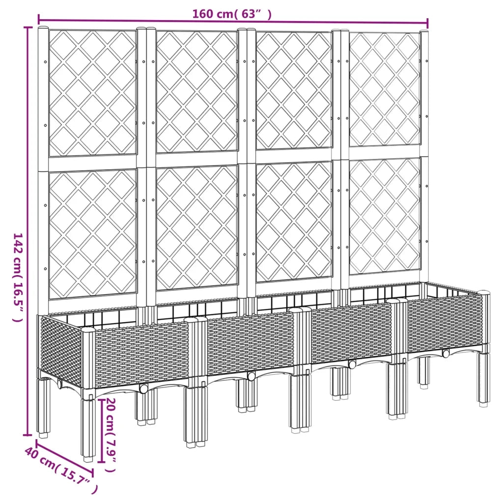 Fioriera da Giardino con Traliccio Marrone 160x40x142 cm in PP 367935