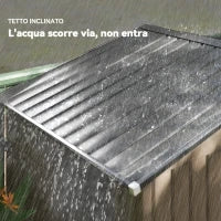 Casetta da Giardino in Metallo con Prese d'Aria e Doppia Porta Scorrevole, 2.1x1.3m, Marrone