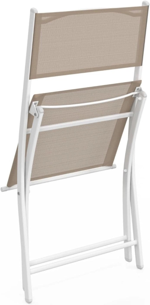 Set di 6 sedie da giardino pieghevoli Bastia metallo e textilene bianco e beige