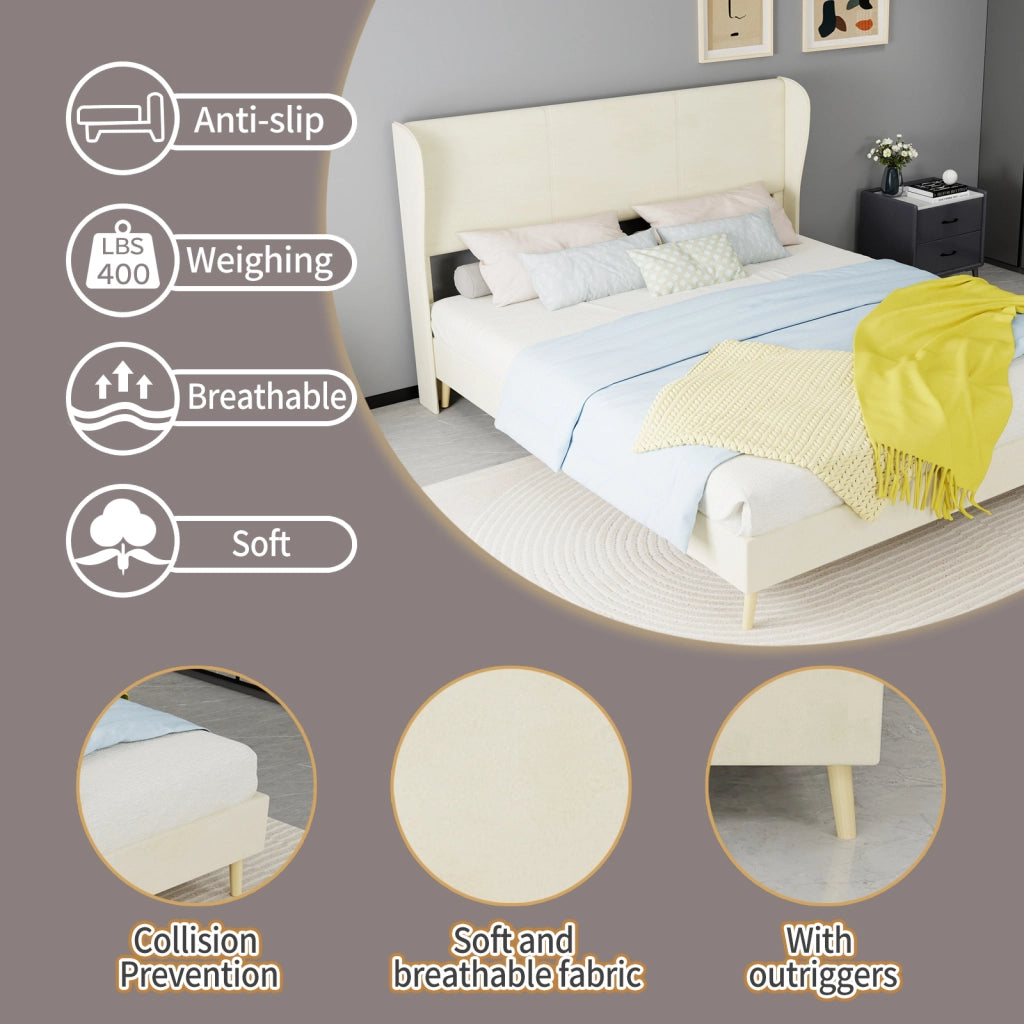letto imbottito tessuto metallo beige 160 x 200 cm