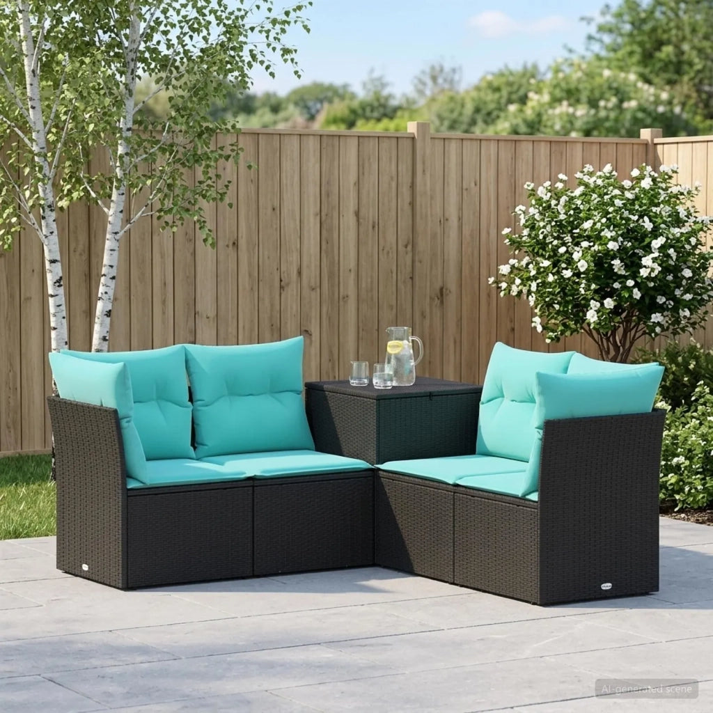 Set di divani 5 pz Nero e Blu Rattan sintetico e Acciaio 3447830