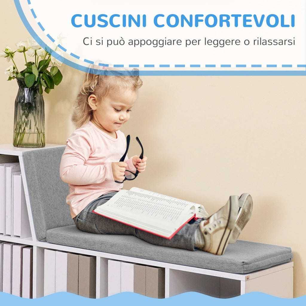 Libreria Moderna a 5 Ripiani Aperti con 2 Cuscini, in Legno, 108x30x60 cm, Grigio