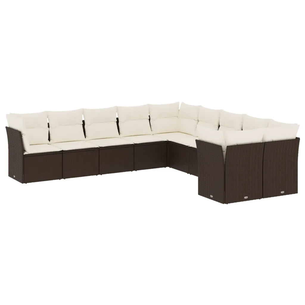 Set Divani da Giardino 10pz con Cuscini in Polyrattan Marrone 3218243
