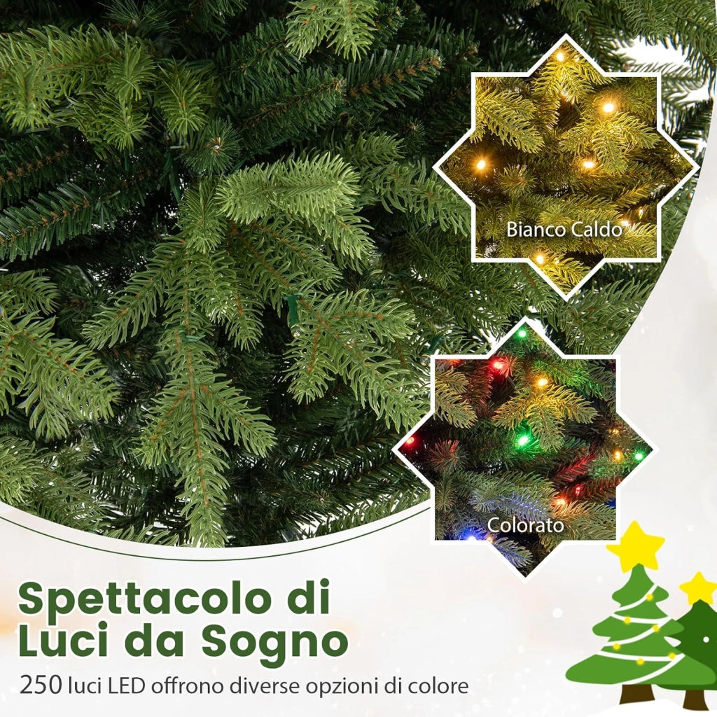 Albero di Natale 150 cm, Albero di Natale Pre-illuminato on Cerniera con 250 Luci a LED Multicolori e Bianco Caldo, 11 Modalità di Illuminazione, 844 Rami (150 CM)