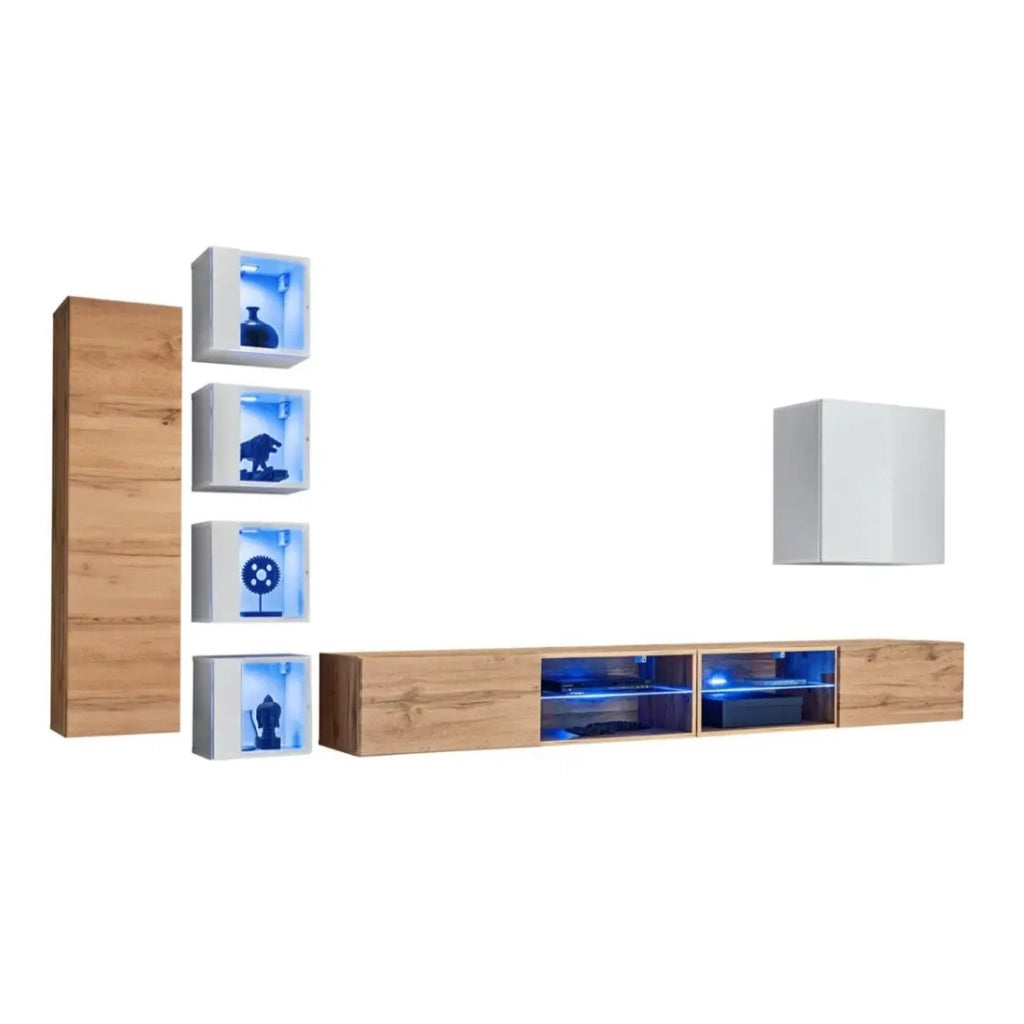 Set mobili da salotto SWITCH XXVI – Rovere e bianco – LED integrati & sistema Push to Open