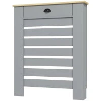Copritermosifone in MDF a Doghe, Copricalorifero a Griglia con Cassetto, 78x19x95.5 cm, Grigio