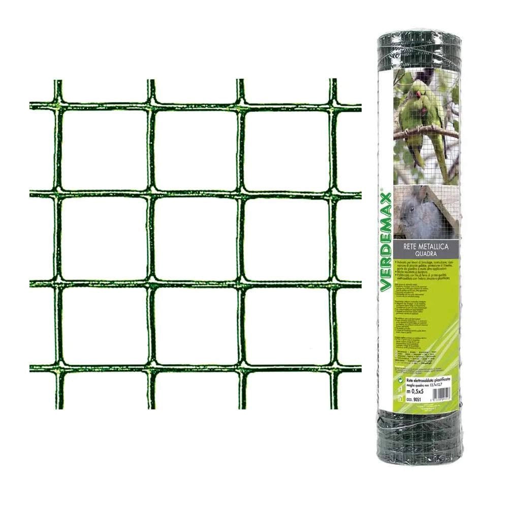 Rete Metallica Zincata Verde a Maglia Quadra 12 x 12 cm Verdemax Formato: 1 x 5 mt