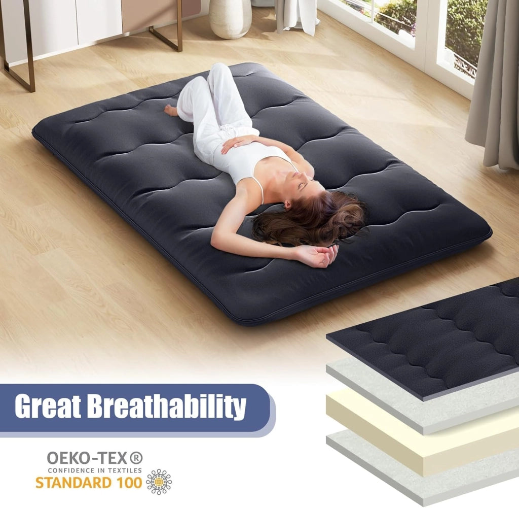 Materasso da pavimento 140x200 cm, materasso futon giapponese, tatami pieghevole e portatile, materasso richiudibile con borsa e rivestimento rimovibile, materasso per dormire e supporto per